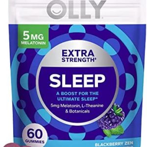 OLLY Extra Strength Sleep Gummy, Occasional Sleep Support, 5 mg Melatonin, L-Theanine, Chamomile, Lemon Balm, Sleep Aid, Blackberry - 60 Count