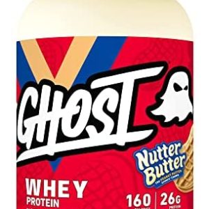 GHOST WHEY Protein Powder, Nutter Butter - 2lb, 26g of Protein - Whey Protein Blend - ­Post Workout Fitness & Nutrition Shakes, Smoothies, Baking & Cooking - Cookie Pieces Inside