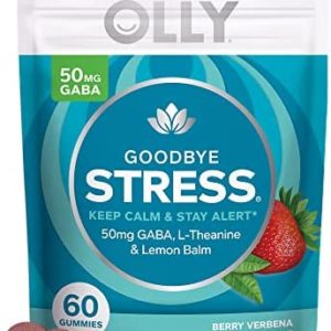 OLLY Goodbye Stress Gummy, GABA, L-Theanine, Lemon Balm, Stress Relief Supplement, Berry - 60 Count