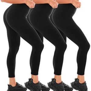 Leafigure Leggings for Women High Waist, 3 Pack Tummy Control Black Yoga Pants for Running, Workout