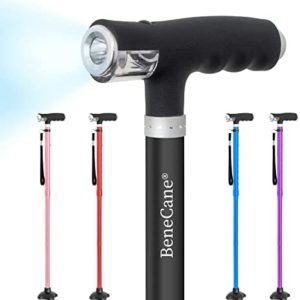 BeneCane Walking Cane for Women Folding Cane for Men with Two Led Lights Quad Cane with Stable Base Lightweight and Adjustable Walking Stick.