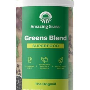 Amazing Grass Greens Blend Superfood: Super Greens Powder Smoothie Mix with Organic Spirulina, Chlorella, Beet Root Powder, Digestive Enzymes & Probiotics, Original, 60 Servings