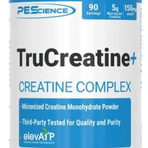PEScience TruCreatine+, Pure Creatine Monohydrate and ElevATP Powder, 90 Servings