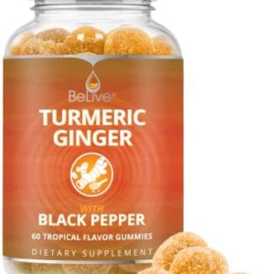 BeLive Turmeric Curcumin with Black Pepper & Ginger - 60 Gummies I Turmeric and Ginger Supplement for Immune Support, Healthy Skin and Fights Inflammation, Vegan Joint Supplement - Tropical Flavor