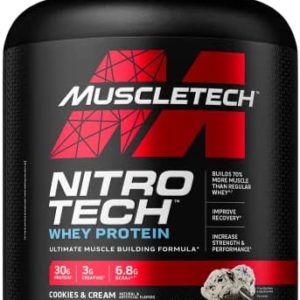 Whey Protein Powder|MuscleTech Nitro-Tech Whey Protein Isolate & Peptides|Protein + Creatine for Muscle Gain | Muscle Builder for Men & Women | Sports Nutrition | Cookies and Cream, 4lb (40 Servings)