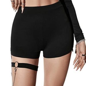 SweatyRocks Women's Elastic Waist Chain Ring Detail Athletic Workout Running Biker Shorts