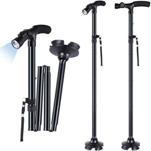 2-Pack LED Folding Walking Canes, Ohuhu Folding Walking Cane with LED Light, Adjustable Walking Stick with Carrying Bag for Fathers Mothers