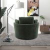 HomSof Accent Barrel Chair and Half 3 Pillows 360 Degree Swivel Round Sofa, Green/Chenille - Image 5