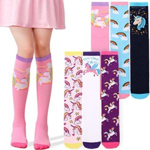 Kids Girls Knee High Socks 6 Pairs Boot Long Fun Crazy Tall Funny Animal Colorful Child Socks