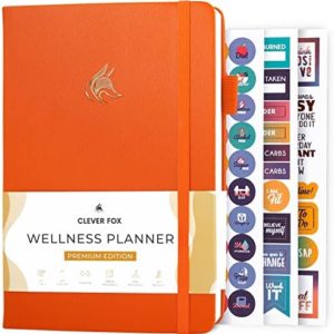 Clever Fox Wellness Planner - Weekly & Daily Health and Wellness Log, Food Journal & Meal Planner Diary for Calorie Counting, Notebook for Medical Condition Tracking, A5-Sized - Orange