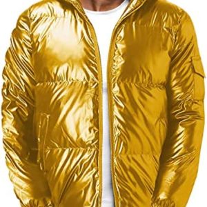 Winter Jacket for Men Fashion Reflective Shiny Solid Color Stand Collar Cotton Jacket Outdoor Street Travel Ski Casual Tops