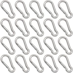 Hamineler 20 Pack 1.97 inch Stainless Steel Spring Snap Hook, Spring Hook Clip Keychain, Silver Quick Link Clip for Camping, Hiking, Outdoor Gym Dog Leash Harness Fishing