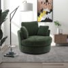 HomSof Accent Barrel Chair and Half 3 Pillows 360 Degree Swivel Round Sofa, Green/Chenille - Image 2