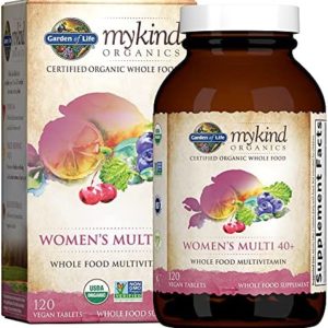 Garden of Life mykind Organics Vitamins for Women 40 Plus - 120 Tablets, Womens Multi 40 Plus, Vegan Vitamins for Women Over 40, Hormone & Breast Health Support Blend, Whole Food Womens Multivitamin