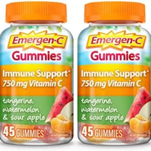 Emergen-C Vitamin C Gummies, Dietary Supplement for Immune Support, Tangerine, Watermelon and Sour Apple Flavor - 45 Count x 2 (Pack of 2)