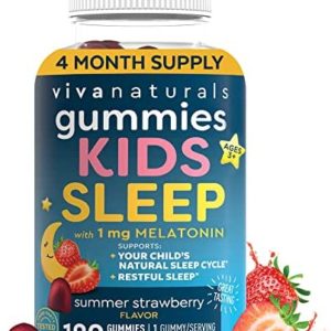 Viva Naturals Melatonin Gummies for Kids (120 Gummies), Delicious Strawberry Flavor - Melatonin 1 mg to Promote Restful Sleep, Non Habit Forming Kids Melatonin Gummy
