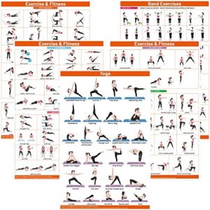 Workout Posters Gym Posters Exercise Posters for Home Gym Yoga Posters Wall Charts Body Shred Resistance Band Fitness Weight-loss Charts 17.4 x 26.6"