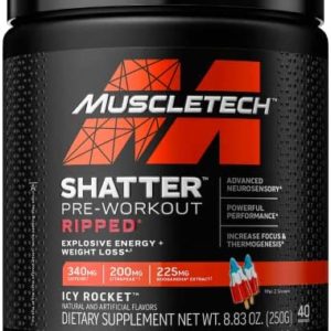 MuscleTech Pre Workout Powder Shatter Pre-Workout | PreWorkout Powder for Men & Women | PreWorkout Energy Powder Drink Mix | Sports Nutrition Pre-Workout Products | Rainbow Fruit Candy (20 Servings)