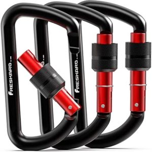 FresKaro 12kN Locking Carabiner Clips, Screw-Gate Lock, Heavy Duty 7075 Aluminium Material, Lightweight Easy Carry, Strong and Durable for Key, Keychain, Hammock, Dog Leash, D Shaped, Black