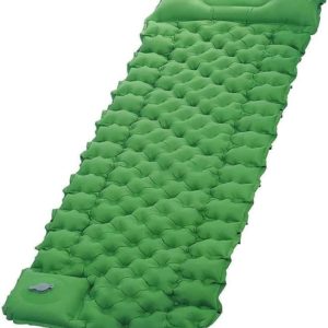 AKASO Camping Sleeping Pad Built-in Foot Pump Inflatable Sleeping Mat with Pillow Compact Ultralight Waterproof Camping Air Mattress for Backpacking Hiking Tent-Green