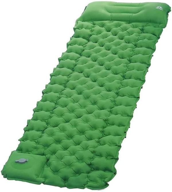 AKASO Camping Sleeping Pad Built-in Foot Pump Inflatable Sleeping Mat with Pillow Compact Ultralight Waterproof Camping Air Mattress for Backpacking Hiking Tent-Green