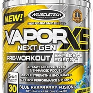 Pre Workout Powder | MuscleTech Vapor X5 | Pre Workout Powder for Men & Women | PreWorkout Energy Powder Drink Mix | Sports Nutrition Pre-Workout Products | Blue Raspberry (30 Servings)-Package Varies