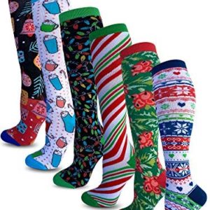 Kalon 6 Pack Women's Knee High Christmas Socks Novelty Gift Set