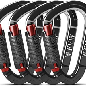 FVW Auto Locking Rock Climbing Carabiner Clips,Professional 25KN (5620 lbs) Heavy Duty Caribeaners for Rappelling Swing Rescue & Gym etc,Large Carabiners,D-Shaped
