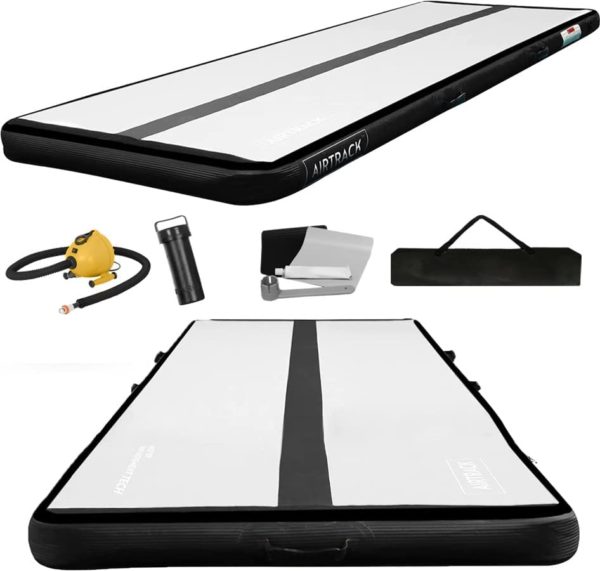 AirTrack Inflatable Gymnastics Mat with Air Pump - 3 ft, 10 ft, 13 ft, 16 ft, 20 ft | Thick Tumbling Track Air Mat For Yoga, Cheerleading, Fitness & Training | Compact Home & Gym Exercise Equipment