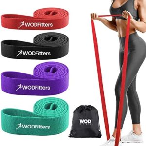WODFitters Fabric Pull Up Resistance Bands - Set of 4 Long Cloth Resistance Bands for Working Out, Exercise, Stretching - Body Bands for Home Workout