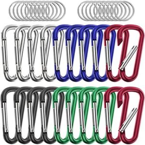 20 pcs Carabiner Clip Keychains 2" Aluminum D-Ring Spring Small Carabiners Clip Set for Outdoor Camping Home Mini Lock Hooks Snap Link Durable Improved Key Chain Carabineer +20 pcs Ring 40pcs Intotal