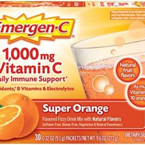 Emergen-C 1000mg Vitamin C Powder for Daily Immune Support Caffeine Free Vitamin C Supplements with Zinc and Manganese, B Vitamins and Electrolytes, Super Orange Flavor - 30 Count