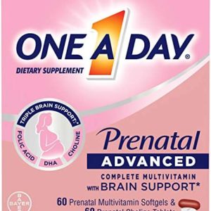One A Day Women’s Prenatal Advanced Complete Multivitamin with Brain Support* with Choline, Folic Acid, Omega-3 DHA & Iron for Pre, During and Post Pregnancy, 60+60 Count (120 Count Total Set)