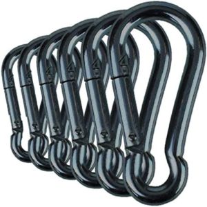 Branded Boards Black & Silver Heavy Duty Bushcraft Zinc-Galvanized Steel Carabiner Spring Snap Clip Link Hooks. 200-400lb Load. 6 Packs, 12 Packs and Variety Packs.