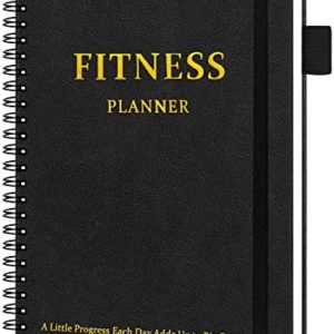 EPEWIZD Fitness Journal Spiral Weight Loss Journal for Women Hardcover Workout Planner Notebook to Track Exercise Progress Building Muscle Daily Wellness Journal A5 Size -Black