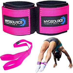 Tumble Pro X Ankle Straps – Cheerleading, Gymnastics Tumbling Trainer Aid – Defrogger Keeps Ankles Together During Stunting, Standing Back Tuck, Handspring Training – Available in Blue and Pink