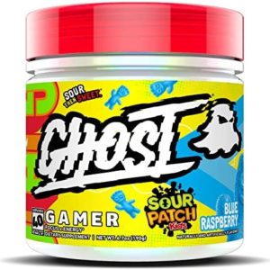 GHOST Gamer: Energy and Focus Support Formula - 40 Servings, Sour Patch Kids Blue Raspberry - Brain-Boosting Nootropics & Natural Caffeine for Attention, Accuracy & Reaction Time - Vegan, Gluten-Free