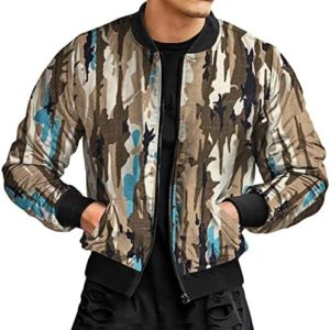 Mens Autumn Winter Casual Sports Woven Street Jungle Stand Collar Zip Jacket Mens Hiking Clothes