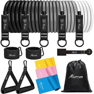 HPYGN Resistance Bands with Handles, (15pcs) Exercise Bands for Physical Therapy, 3 Non-Latex Elastic Bands, Strength Training, Yoga, Pilates, Stretching, Workout Bands for Home Resistance Training