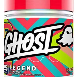 GHOST Legend Pre-Workout Energy Powder, Peach - 25 Servings - Caffeine, L-Citrulline, & Beta Alanine Blend for Energy Focus & Pumps - Free of Soy, Sugar & Gluten, Vegan