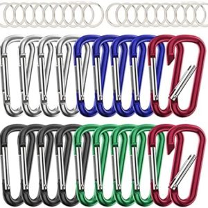 40 PCS Carabiner Clip Keychain 2" Aluminum D-Ring Spring Loaded Gate Small Keychain Carabiners Clip Multipurpose for Outdoor Camping Mini Lock Hooks Snap Link Durable Carabineer+20Pcs Steel Rings