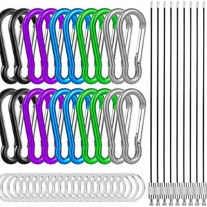 Michael Josh 20PCS Carabiner Caribeener Clips,Small Aluminum Carabeaner Hooks with 10PCS Wire Keychain Bulk Pack