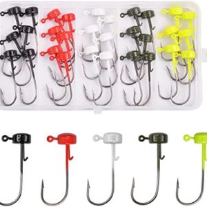 OROOTL Ned Rig Jig Heads Kit, 30pcs Finesse Mushroom Shroom Jig Heads for Bass Fishing Weedless Jigheads for Soft Plastic Baits Mushroom Crappie Jigs 1/8oz 1/6oz 1/10oz