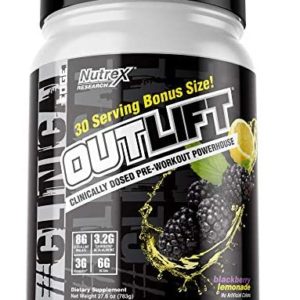 Nutrex Outlift Clinically Dosed Pre Workout Powder with Creatine, 8G Citrulline, BCAA, Beta Alanine | Energy, Performance, Pump Preworkout Supplement for Men and Women | BlackBerry Lemonade 30 Serv