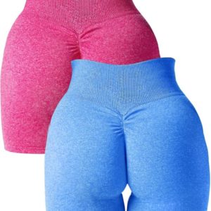 Abonlen Women Scrunch Seamless 2 Piece Workout Shorts High Waisted Yoga Shorts Gym Running Athletic Biker Shorts