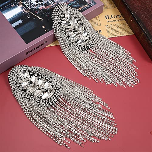 FENICAL Tassel Epaulet Rhinestone Shoulder Board Costume Shoulder Badge Decor for Man Women(Gold) - Image 3