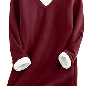 Plus Size Tops for Women, Sweatshirts for Women Fleece Lined Pullover Long Sleeve Solid Color Casual V Neck Pullover