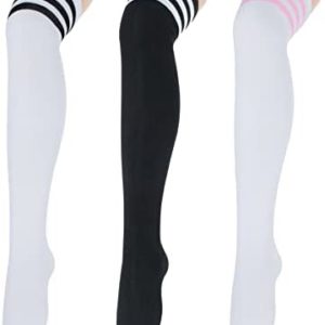 Zando Women's Over Knee Thigh High Socks Tall Knee High Socks Striped Long Socks Thigh High Stockings Outdoor Boot Socks