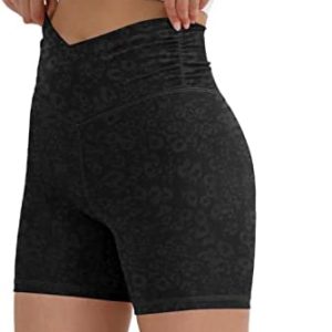 ODODOS Gathered Cross Waist Yoga Shorts for Women, 5"/ 8"/ 2.5" Sports Gym Workout Athletic Running Biker Shorts