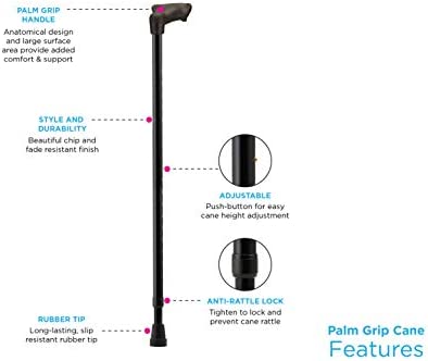 NOVA Medical Products Palm Grip Orthopedic Handle Walking Cane for Right Hand, Lightweight and Adjustable, Color Black - Image 5